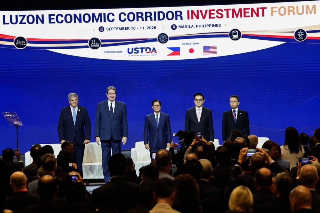 Officials at the Luzon Economic Corridor Investment Forum in Manila, Philippines, on September 10. The project aims to accelerate infrastructure investments in the Luzon region through cooperation among the Philippines, US and Japan. Photo: EPA Officials at the Luzon Economic Corridor Investment Forum in Manila, Philippines, on September 10. The project aims to accelerate infrastructure investments in the Luzon region through cooperation among the Philippines, US and Japan. Photo: EPA