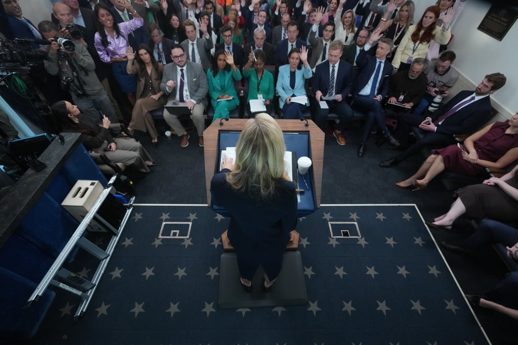 Katie Zacharia speaks with reporters in the James Brady Press Briefing Room at the White House on Tuesday. Photo: AP Katie Zacharia speaks with reporters in the James Brady Press Briefing Room at the White House on Tuesday. Photo: AP
