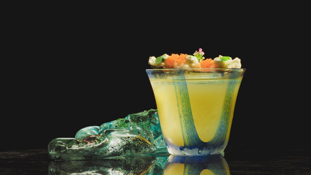 While Lai and Meng worked separately to make the cocktail and glass art piece, the end result was a cohesive pairing that came as a pleasant surprise to both creators. While Lai and Meng worked separately to make the cocktail and glass art piece, the end result was a cohesive pairing that came as a pleasant surprise to both creators.