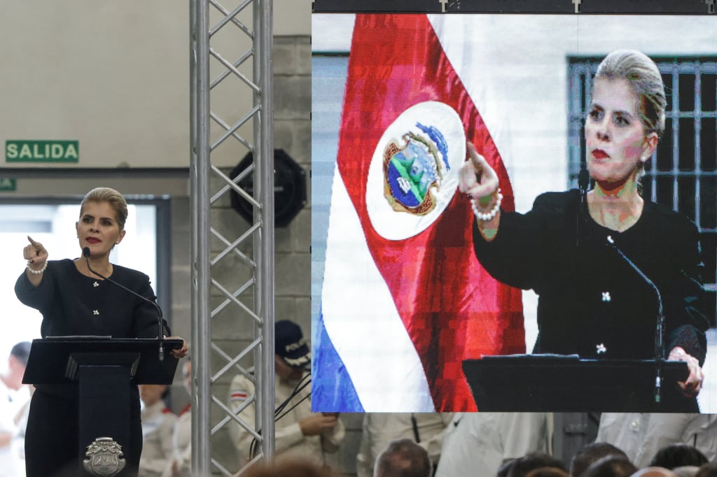 Costa Rican President Laura Fernandez at the inauguration of the new maximum-security prison. Photo: Reuters