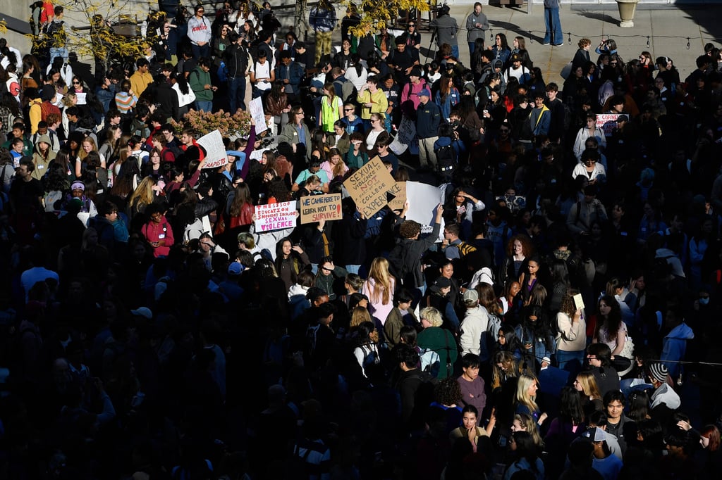 Demonstrators protest against Cornell University’s handling of the 2024 gang rape allegations at the campus. Photo: AP
