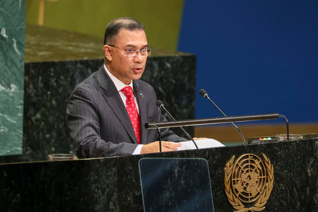 Bangladesh Prime Minister Tarique Rahman speaks during the United Nations General Assembly in New York on September 24. Photo: EPA Bangladesh Prime Minister Tarique Rahman speaks during the United Nations General Assembly in New York on September 24. Photo: EPA