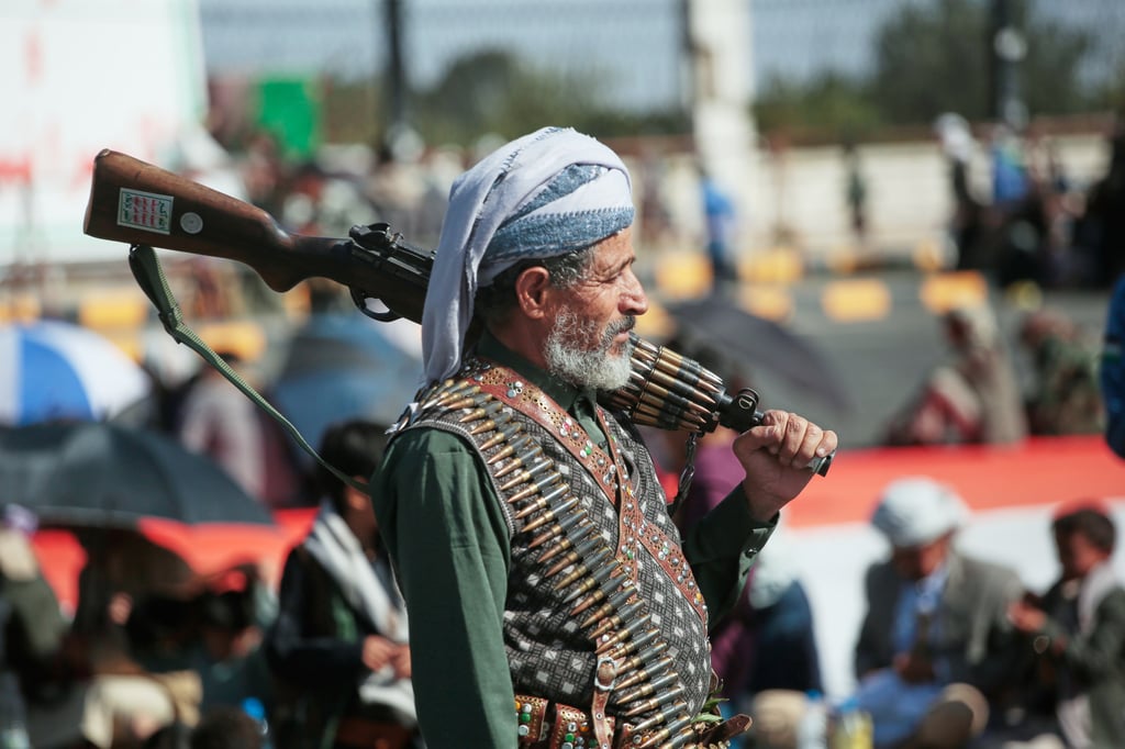 A supporter of Yemen’s Houthi rebels carries his rifle during a rally in support of the group in Sanaa, Yemen, on October 9. Photo: AP A supporter of Yemen’s Houthi rebels carries his rifle during a rally in support of the group in Sanaa, Yemen, on October 9. Photo: AP