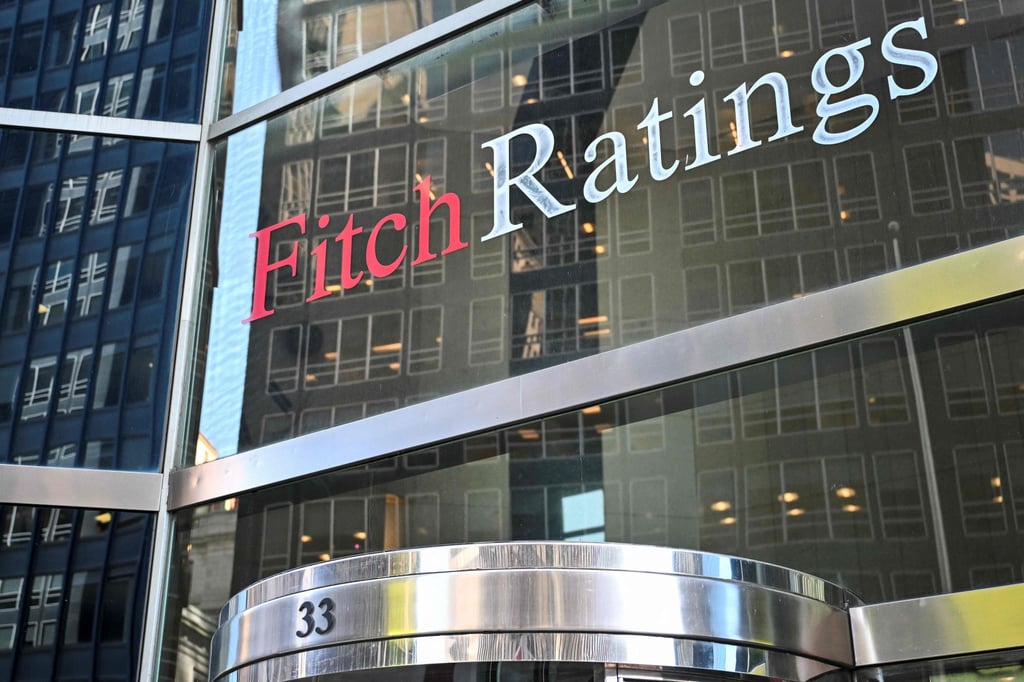 The Fitch Ratings logo seen at its headquarters in New York’s financial district. Photo: AFP