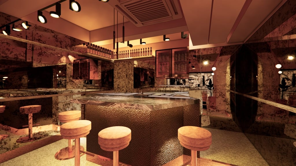 The hexagonal bar counter at The Savory Project. Photo: Handout The hexagonal bar counter at The Savory Project. Photo: Handout