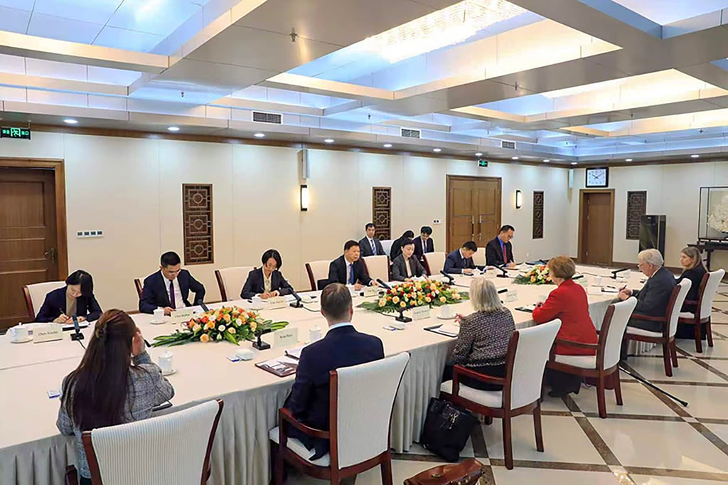 Song Tao, director of the Taiwan Affairs Office, met with a delegation of the National Committee on American Foreign Policy, led by Susan M. Elliott. Photo: Taiwan Affairs Office