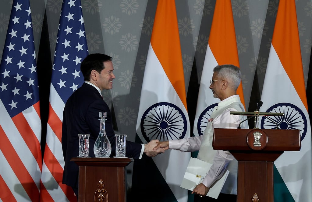 US Secretary of State Marco Rubio (left) and Indian External Affairs Minister Subrahmanyam Jaishankar shake hands following a news conference in New Delhi, in May. Photo: EPA US Secretary of State Marco Rubio (left) and Indian External Affairs Minister Subrahmanyam Jaishankar shake hands following a news conference in New Delhi, in May. Photo: EPA