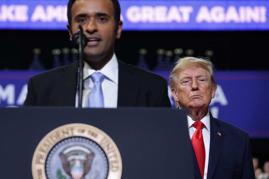 US President Donald Trump looks on as Ohio Republican gubernatorial candidate Vivek Ramaswamy speaks during an election rally in Youngstown, Ohio, on October 12. Photo: AFP US President Donald Trump looks on as Ohio Republican gubernatorial candidate Vivek Ramaswamy speaks during an election rally in Youngstown, Ohio, on October 12. Photo: AFP