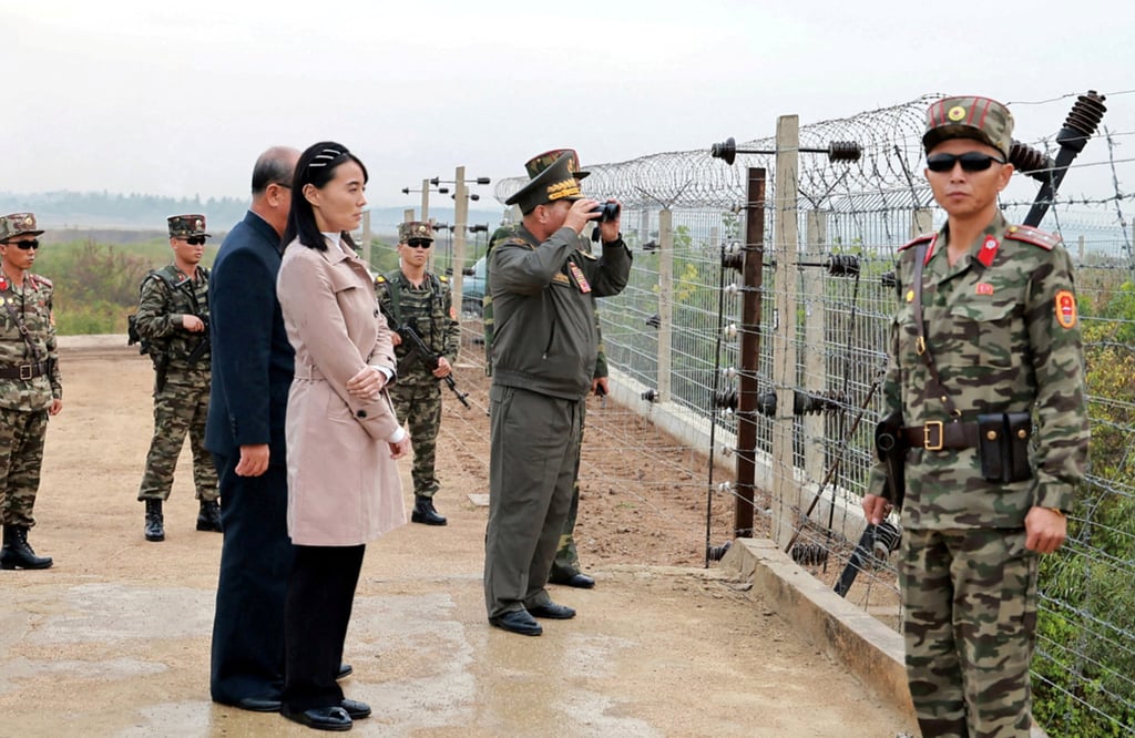 Kim Yo-jong conducts an on-site inspection of the construction sites for the fortification of North Korea’s southern border. Photo: KCNA / Reuters
