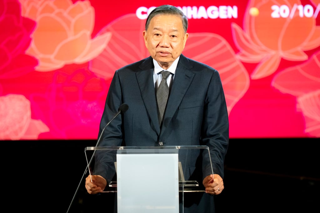 Vietnamese President To Lam speaks during an event marking the 55th anniversary of diplomatic relations between Vietnam and Denmark in Copenhagen on Tuesday. Photo: EPA