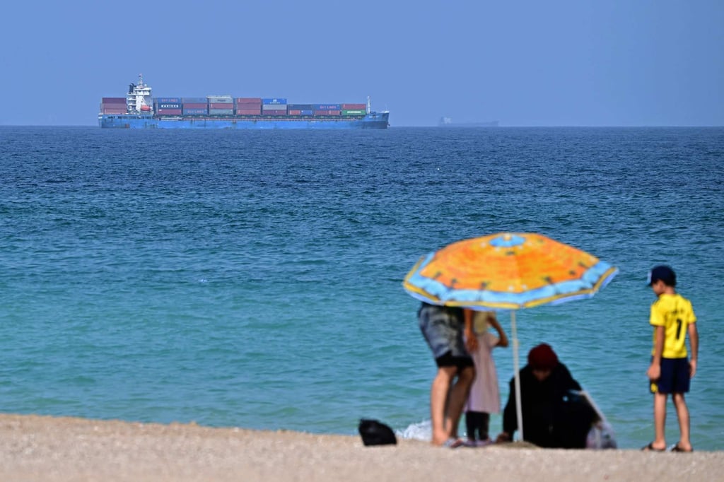 A cargo ship seen off the coast of the Khor Fakkan Container Terminal, a key container port in the Sharjah Emirate, along the Gulf of Oman. Photo: AFP