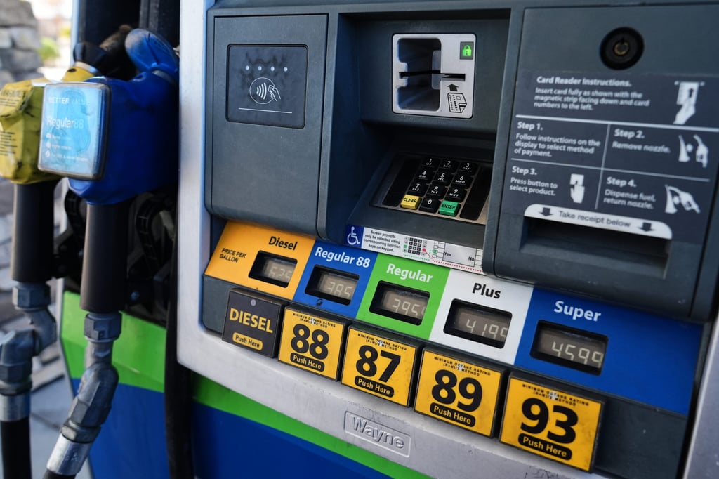 Fuel prices are displayed on the pump at a petrol station in Baltimore on Thursday. Photo: AP