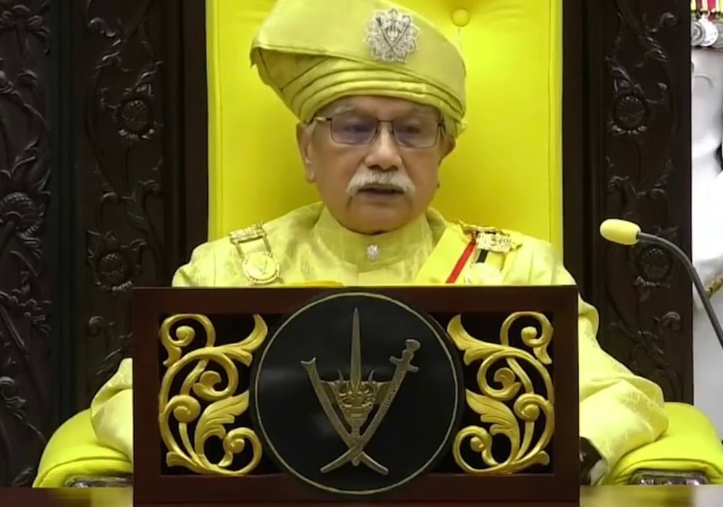 Tuanku Muhriz Tuanku Munawir, the ruler of Negeri Sembilan, speaks during the opening of the state assembly in Seremban, Malaysia. Photo: YouTube Tuanku Muhriz Tuanku Munawir, the ruler of Negeri Sembilan, speaks during the opening of the state assembly in Seremban, Malaysia. Photo: YouTube