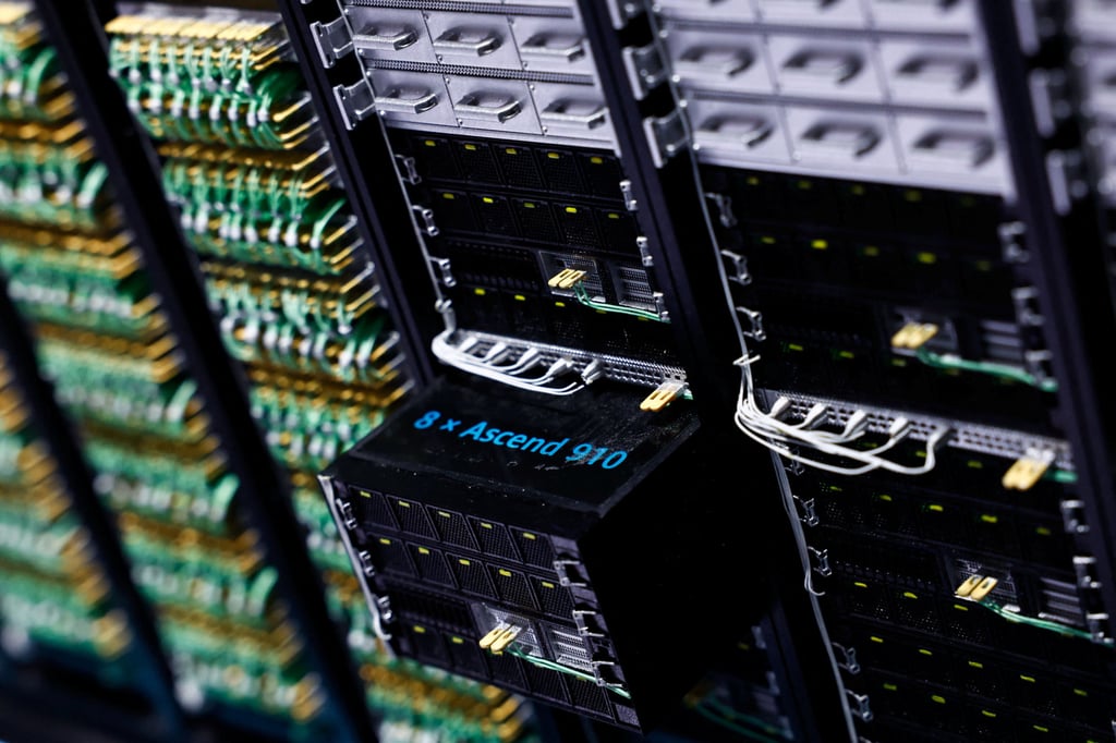 Huawei’s Ascend 910 AI processors are displayed at the World Internet Conference in Wuzhen, Zhejiang province, November 8, 2025. Photo: Reuters