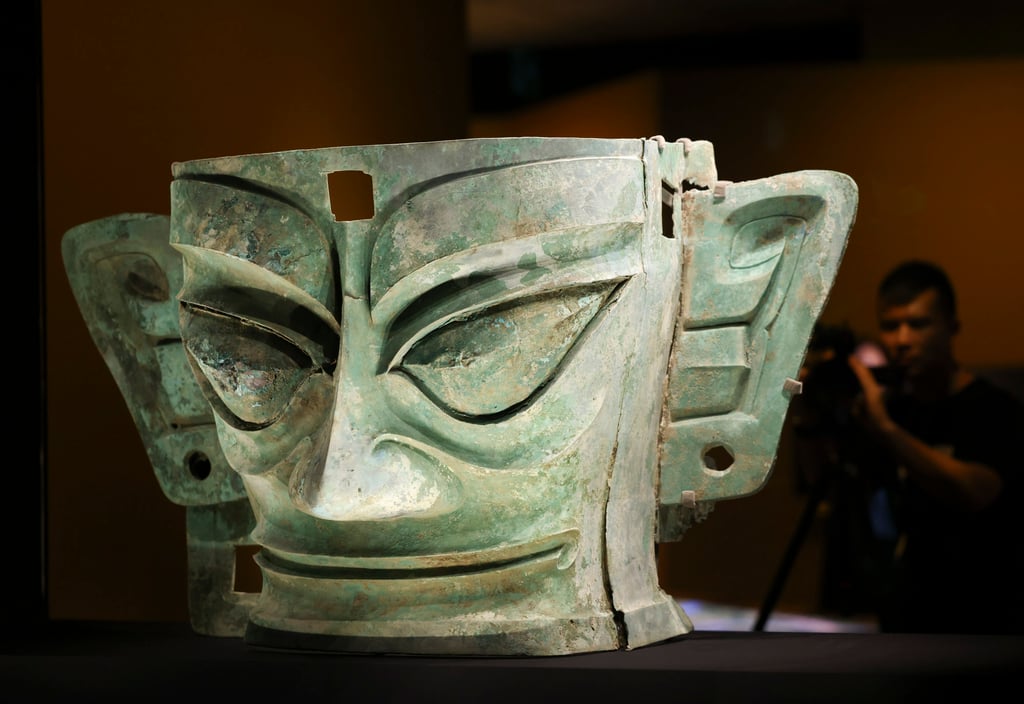 The picture above features the special exhibition “Gazing at Sanxingdui.” The site is world-renowned for its extraordinary Bronze Age masks and artefacts from the ancient Shu Kingdom, dating back over 3,000 years. Photo: SCMP/May Tse The picture above features the special exhibition “Gazing at Sanxingdui.” The site is world-renowned for its extraordinary Bronze Age masks and artefacts from the ancient Shu Kingdom, dating back over 3,000 years. Photo: SCMP/May Tse