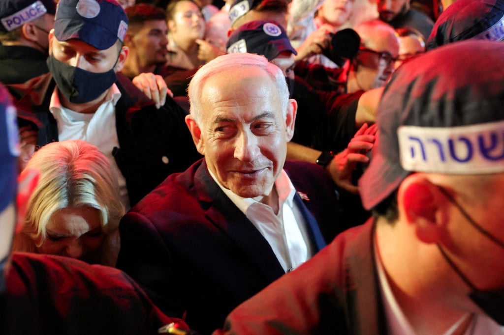 Prime Minister Benjamin Netanyahu, leader of the Likud party, tours the Mahane Yehuda market, ahead of Israel’s national election, in Jerusalem, on Friday. Photo: Reuters Prime Minister Benjamin Netanyahu, leader of the Likud party, tours the Mahane Yehuda market, ahead of Israel’s national election, in Jerusalem, on Friday. Photo: Reuters