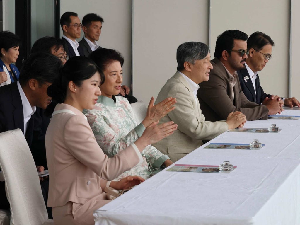 Japan’s Emperor Naruhito (centre), Empress Masako (second from left) and Princess Aiko (left) watch the equestrian competition during the 2026 Asian Games in Tokyo on October 3. Photo: AFP Japan’s Emperor Naruhito (centre), Empress Masako (second from left) and Princess Aiko (left) watch the equestrian competition during the 2026 Asian Games in Tokyo on October 3. Photo: AFP