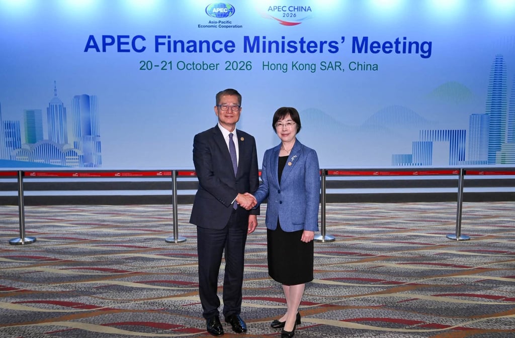 Financial Secretary Paul Chan with AIIB president Zou Jiayi at the Apec finance ministers’ meeting earlier this week. Photo: Handout