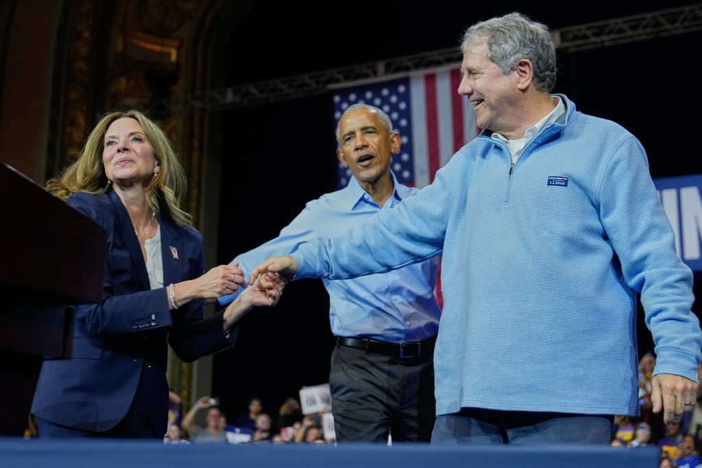 (From left) Democratic Ohio gubernatorial candidate Amy Acton, former US president Barack Obama and Ohio Democratic candidate for US Senate Sherrod Brown attend a campaign rally in Cleveland on Saturday. Photo: AP (From left) Democratic Ohio gubernatorial candidate Amy Acton, former US president Barack Obama and Ohio Democratic candidate for US Senate Sherrod Brown attend a campaign rally in Cleveland on Saturday. Photo: AP