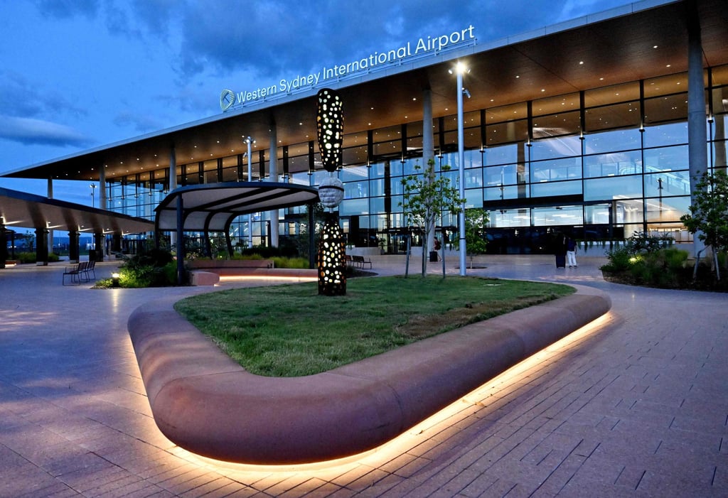 An exterior view of the newly opened Western Sydney International Airport on Monday. Photo: AFP An exterior view of the newly opened Western Sydney International Airport on Monday. Photo: AFP