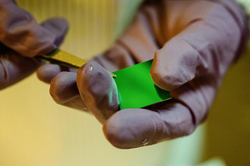 A student holds a semiconductor chip diced from a wafer at Seoul National University’s Inter-university Semiconductor Research Centre. Photo: AFP A student holds a semiconductor chip diced from a wafer at Seoul National University’s Inter-university Semiconductor Research Centre. Photo: AFP