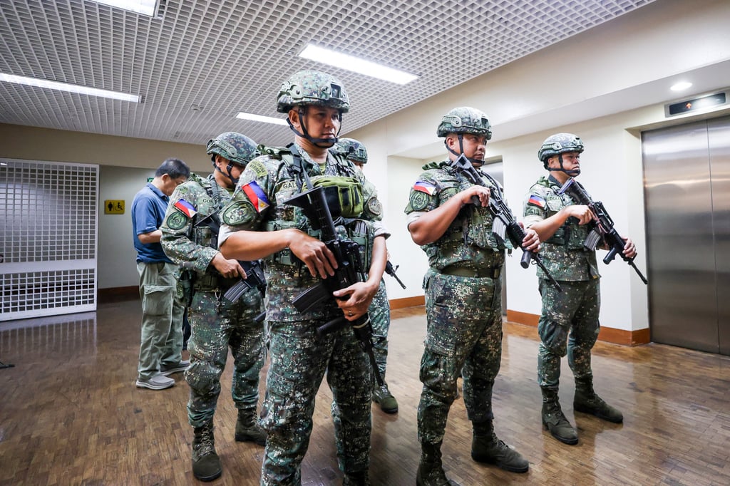 Soldiers inside the Philippine Senate in Pasay City in May, following chaos over the attempted arrest of Senator Ronald Dela Rosa. Photo: Xinhua Soldiers inside the Philippine Senate in Pasay City in May, following chaos over the attempted arrest of Senator Ronald Dela Rosa. Photo: Xinhua