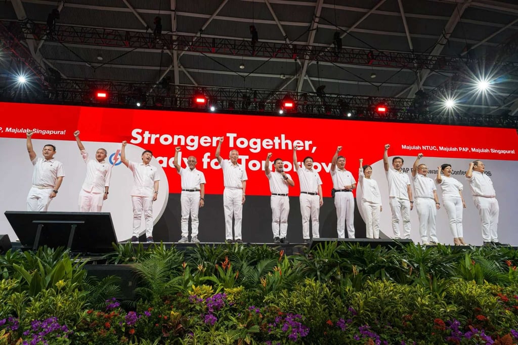 Singapore’s Prime Minister Lawrence Wong (centre) at the PAP’s Central Executive Committee election on Sunday. Photo: Facebook/LawrenceWongST