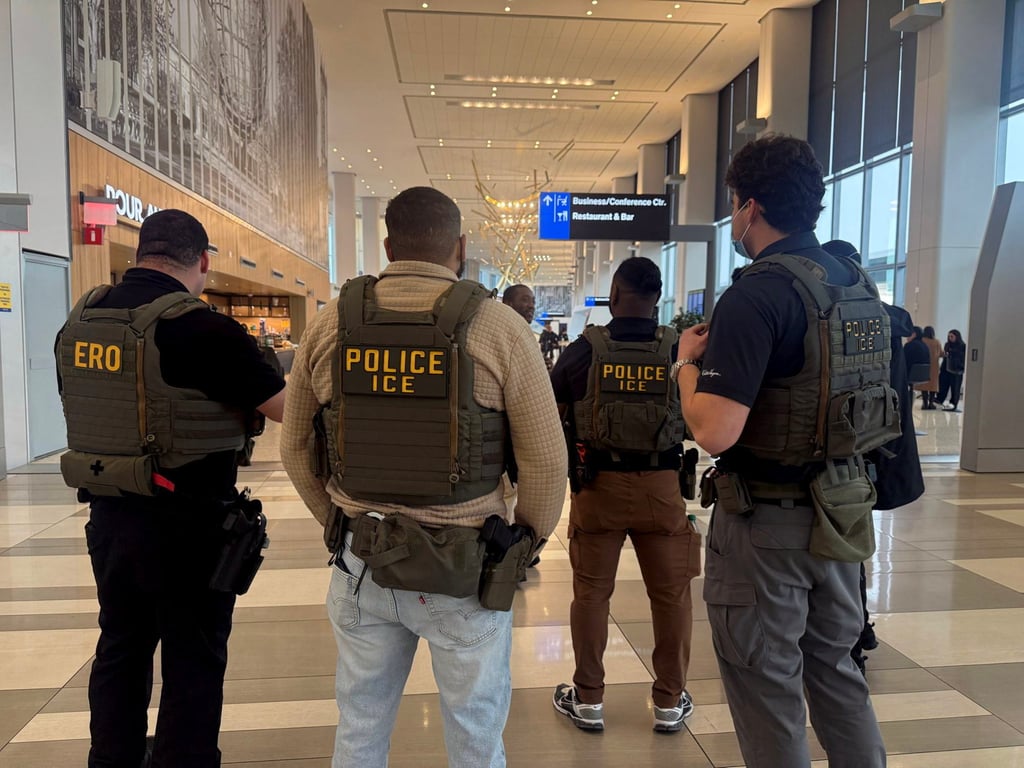 ICE agents patrol LaGuardia Airport in Queens, New York. Photo: Newsday RM via Getty Images ICE agents patrol LaGuardia Airport in Queens, New York. Photo: Newsday RM via Getty Images