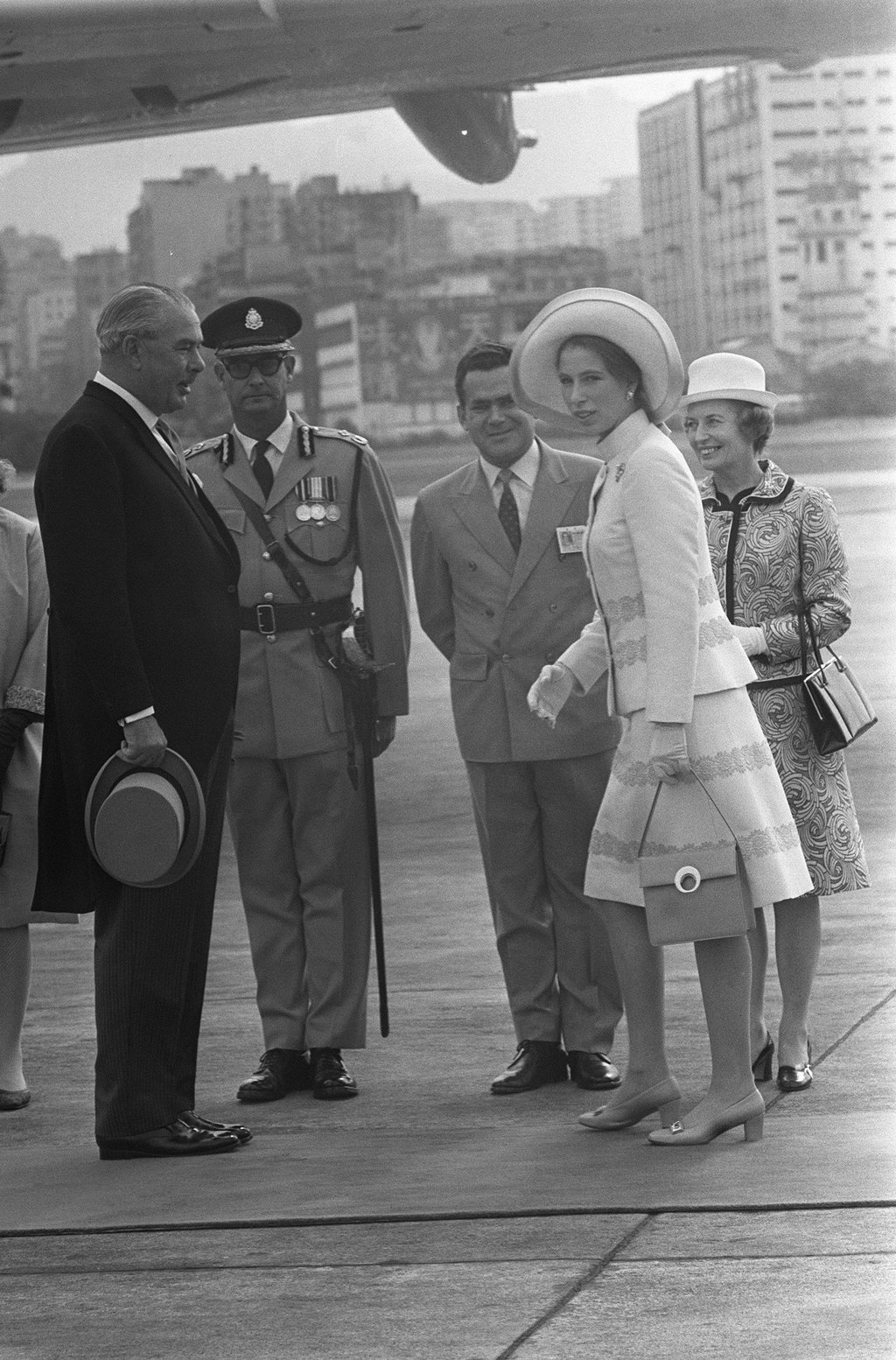 Acting Governor Sir Hugh Norman-Walker (left) greets Princess Anne after she arrives at Kai Tak Airport. Photo: SCMP Archive