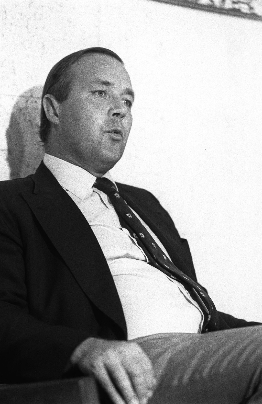 Lord Geddes, a Conservative member of the British House of Lords, speaking to the press at Kai Tak Airport in 1984. Photo: SCMP Lord Geddes, a Conservative member of the British House of Lords, speaking to the press at Kai Tak Airport in 1984. Photo: SCMP