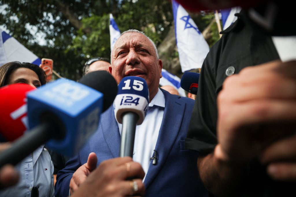 Gadi Eisenkot, leader of the Yashar party, speaks to the members of the media after voting in Herzliya, Israel, on Tuesday. Photo: Reuters Gadi Eisenkot, leader of the Yashar party, speaks to the members of the media after voting in Herzliya, Israel, on Tuesday. Photo: Reuters