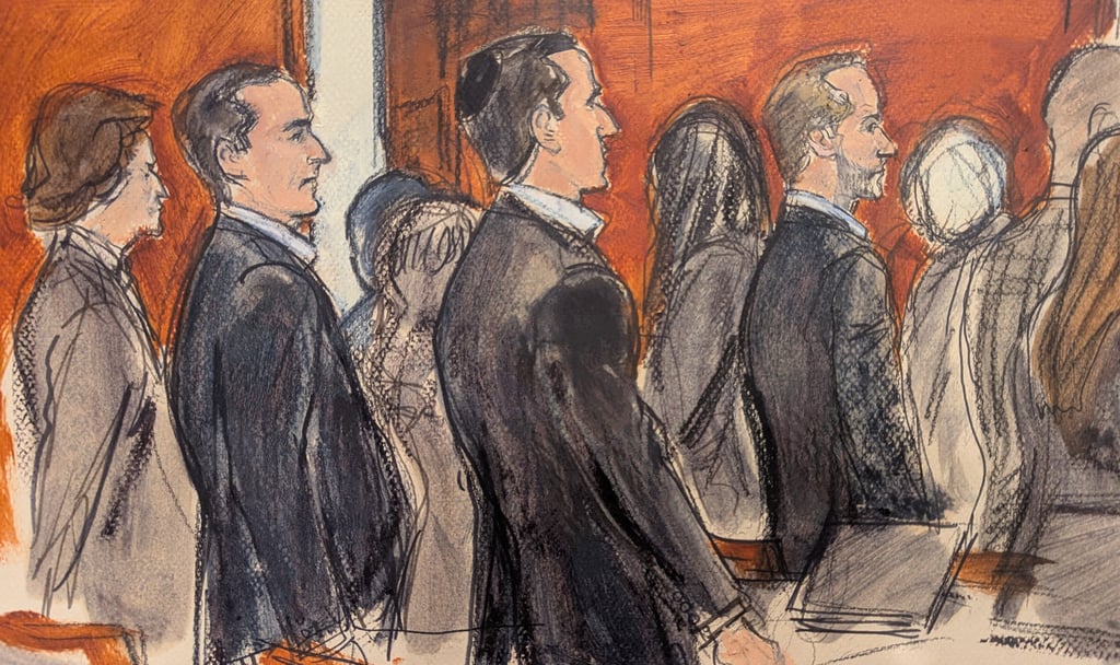 The Alexander brothers watch the jury file out of the courtroom after the verdict was read in New York in March. Courtroom sketch: Elizabeth Williams via AP The Alexander brothers watch the jury file out of the courtroom after the verdict was read in New York in March. Courtroom sketch: Elizabeth Williams via AP
