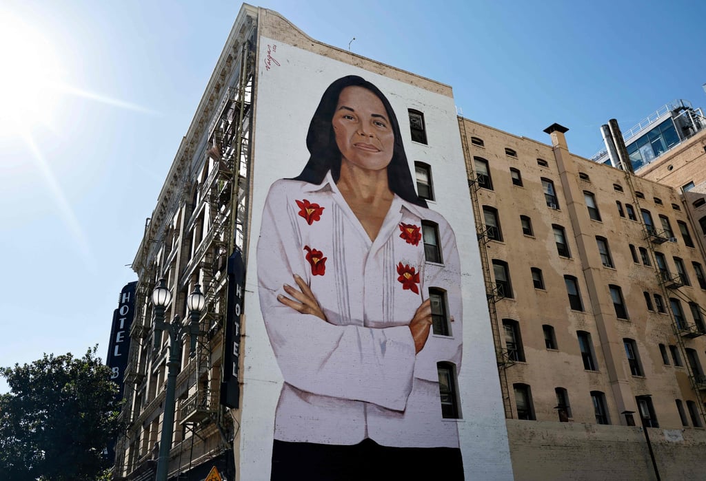 A mural honouring Dolores Huerta, painted by artist Robert Vargas, is seen in Los Angeles on Wednesday. Photo: AFP