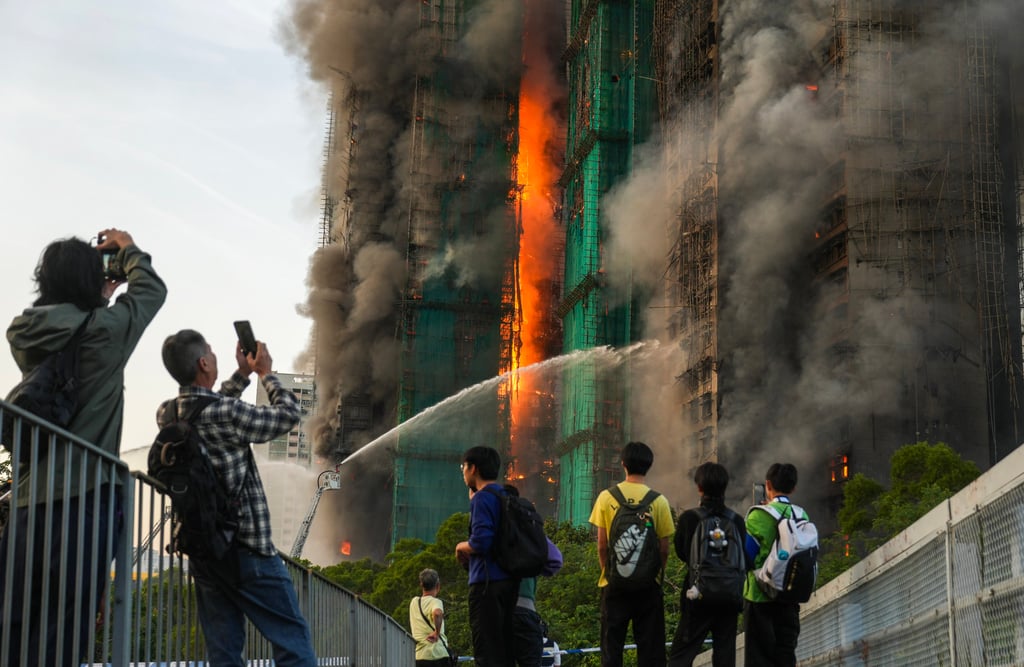 The blaze broke out on November 26, 2025, engulfing seven of the estate’s eight buildings. Photo: Sam Tsang The blaze broke out on November 26, 2025, engulfing seven of the estate’s eight buildings. Photo: Sam Tsang