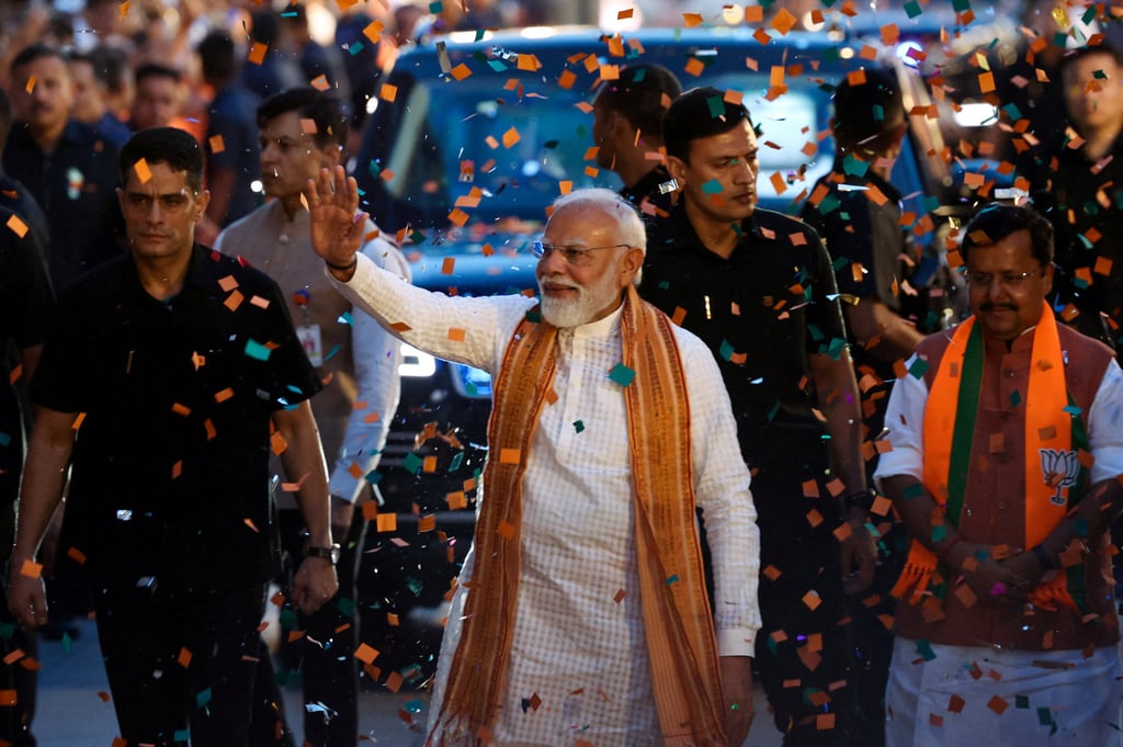 Indian Prime Minister Narendra Modi greets party supporters in New Delhi as the BJP celebrated state assembly election victories in May. Photo: Reuters Indian Prime Minister Narendra Modi greets party supporters in New Delhi as the BJP celebrated state assembly election victories in May. Photo: Reuters