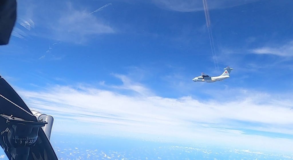 A Chinese Ilyushin Il-76 aircraft that Malaysian authorities say flew over the country’s maritime zone is seen from a Malaysian fighter jet on May 31, 2021. Photo: Royal Malaysian Air Force / AFP