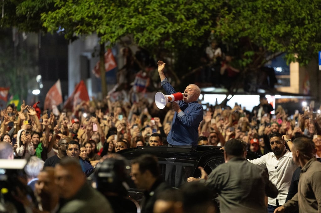 Brazilian President Luiz Inacio Lula da Silva speaks to supporters in Sao Paulo on Sunday after winning the presidential run-off against Flavio Bolsonaro. Photo: EPA