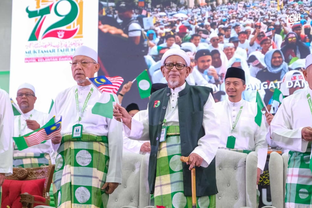 Pan-Malaysian Islamic Party (PAS) president Abdul Hadi Awang (centre) attends the party’s assembly. Photo: Facebook/abdulhadiawang