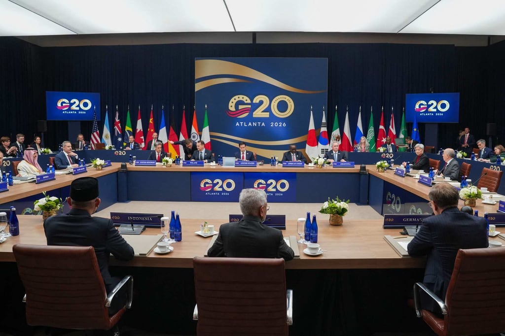 US Secretary of State Marco Rubio (centre) chairs the first plenary session during the G20 foreign ministers’ meeting in Atlanta on Friday. Photo: AFP US Secretary of State Marco Rubio (centre) chairs the first plenary session during the G20 foreign ministers’ meeting in Atlanta on Friday. Photo: AFP