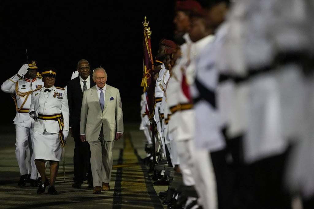 Britain’s King Charles III arrives at V.C. Bird International Airport in Osbourn, Antigua, at the start of his visit. Photo: via dpa