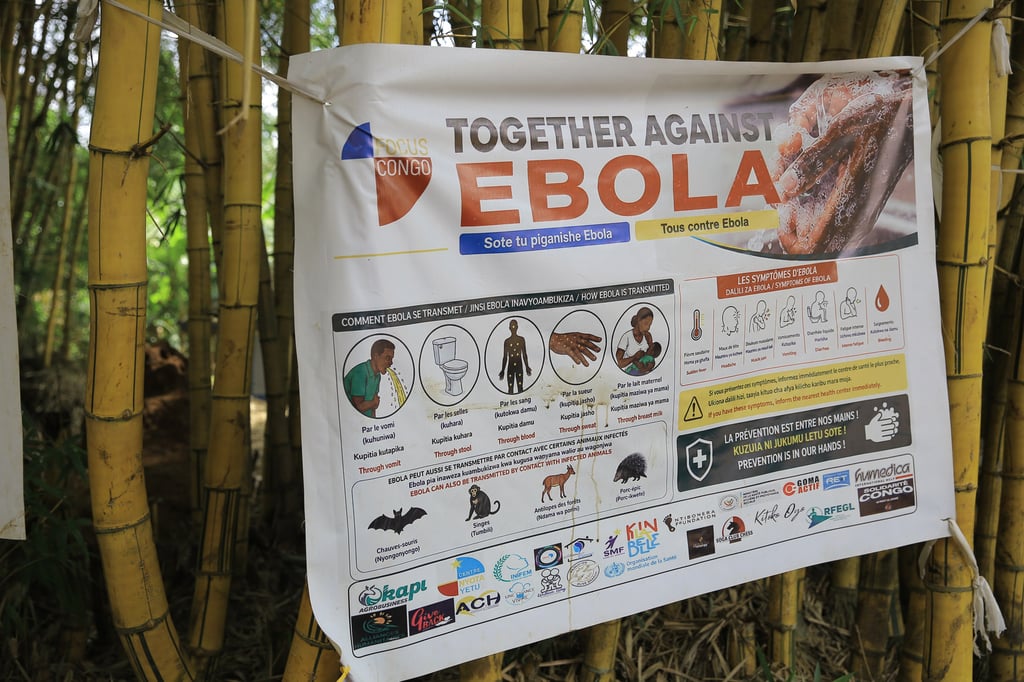 A banner raising awareness of the Ebola virus in North Kivu in eastern Congo on October 24. Photo: AP A banner raising awareness of the Ebola virus in North Kivu in eastern Congo on October 24. Photo: AP