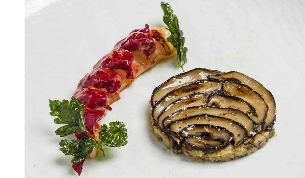 Poached blue lobster
