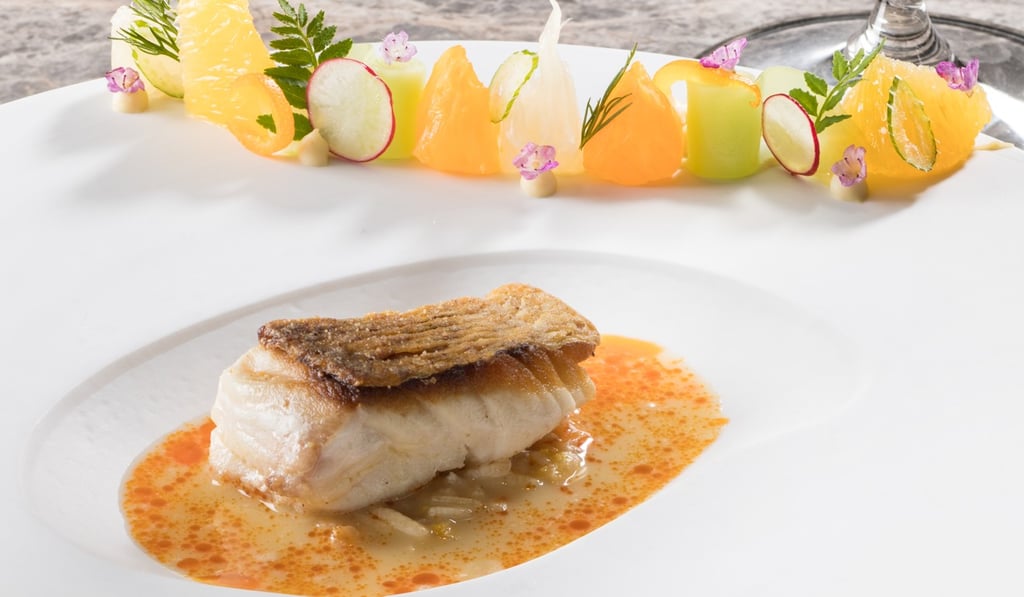Silver pomfret with Sichuan chilli oil and fermented cabbage