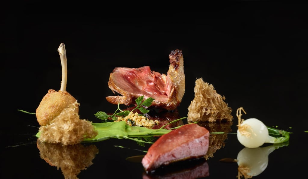 Pigeon au sang, porcini, quinoa, jus carcasse at Le Pan