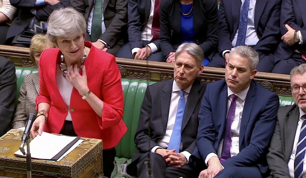 British Prime Minister Theresa May speaks after tellers announced the results of the vote Brexit deal in Parliament in London, Britain. Photo: Reuters TV via Reuters