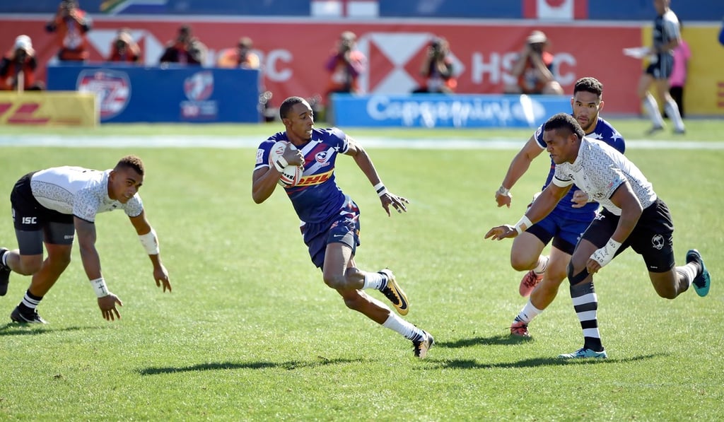 Baker playing against Fiji at this year’s Sevens tournament in Las Vegas. Photo: AFP