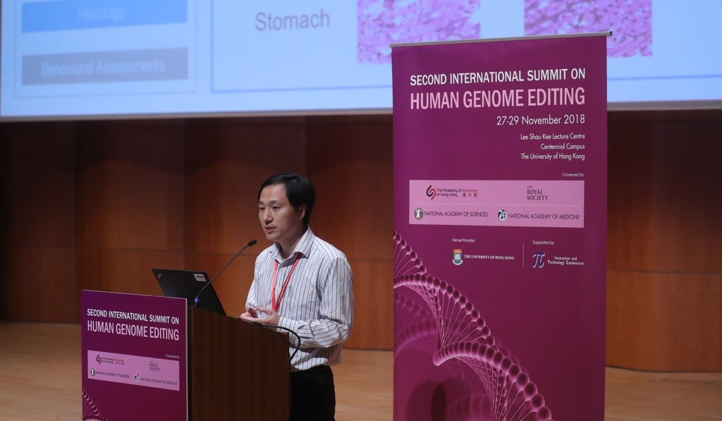 Chinese scientist He Jiankui delivers a speech at the Second International Summit on Human Genome Editing at Hong Kong University on November 28, 2018. Photo: Sam Tsang