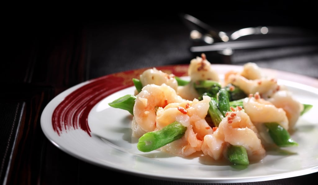 Stewed prawns with Jinhua ham and vegetables at Tin Lung Heen Stewed prawns with Jinhua ham and vegetables at Tin Lung Heen