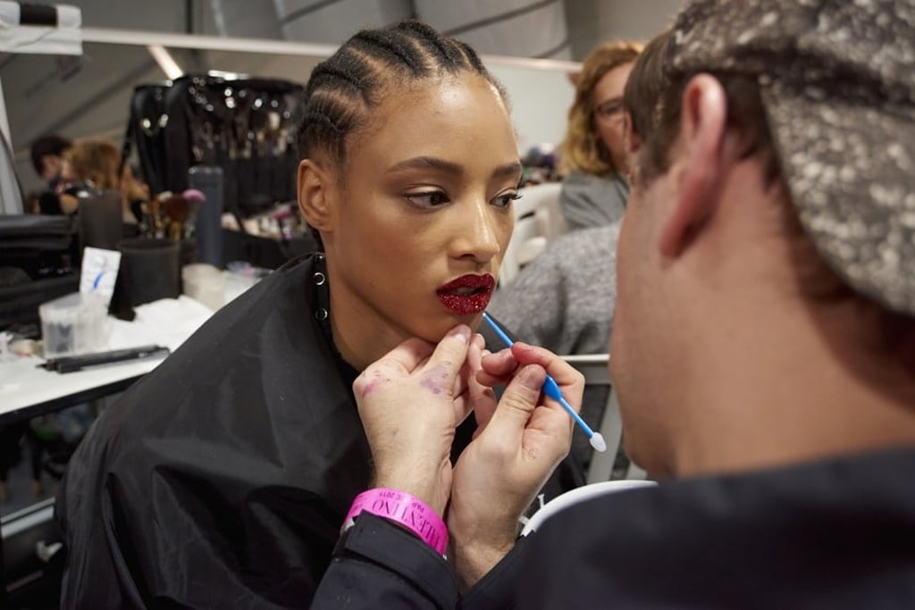 Models on the Valentino runway had jewelled and glitter lips. Photo: Greg Kessler/KesslerStudio Models on the Valentino runway had jewelled and glitter lips. Photo: Greg Kessler/KesslerStudio
