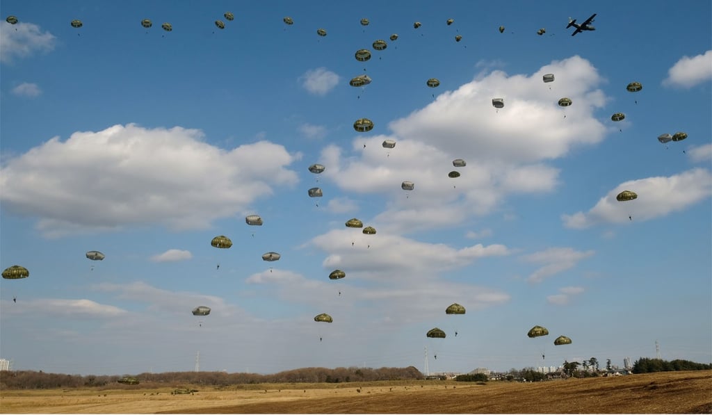 Paratroopers of Japan's Ground Self-Defence Force during an exercise on January 13. Photo: AFP